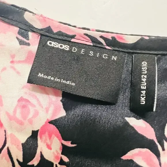 ASOS Satin Floral Oversized Dress Size 10 Black Multicolored - Picture 5 of 10